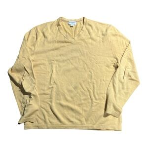 Banana Republic Men's Yellow V-Neck Sweater -size large 100%cotton